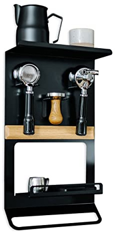 Crealutionz Flate® Barista Regal für Siebträger, Tamper und Barista Zubehör in schwarz (Wandhalterung für Kaffeezubehör)