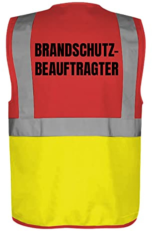 Fassbender-Druck WARNWESTEN - Sicherheitsweste GELB mit Taschen und Reißverschluss nach EN ISO 20471 zertifiziert - Warn Weste für BRANDSCHUTZBEAUFTRAGTER - Unisex mit hochwertigem Reflektorstreifen