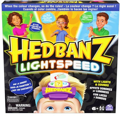 Spin Master Hedbanz Lightspeed Spiel mit Lichtern und Geräuschen, Familienspiele, Spiele für Familienspielabend, Kinderspiele, Kartenspiele für Familien und Kinder ab 6 Jahren