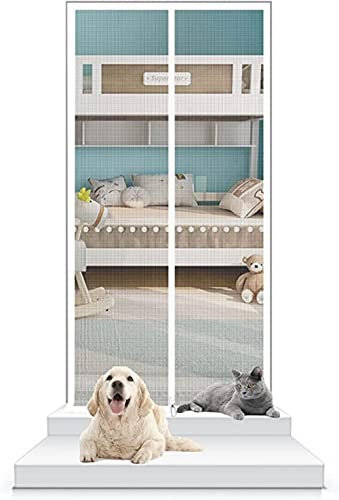 Katzengitter Balkontür 100 Cm X 210 Cm Verdicktes Katzenschutzgitter Fliegengitter Für Wohnzimmer, Schlafzimmer, Küche, Terrasse, Hund Katze Kratzfeste Gittertür Mit Reißverschluss ( Color : White , S
