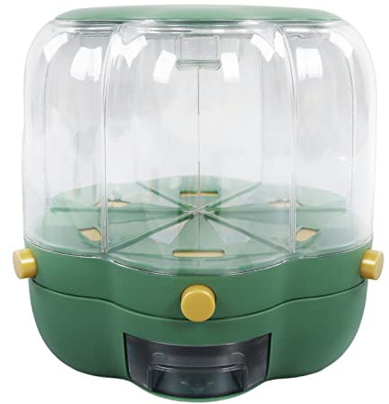 Rotating Cereal Dispenser, Countertop Dry Food Dispenser 6 Grids Grain Storage Containers for Kitchen Cereal Grain Rice Sugar (Green 6.5kg / 14.33lb)