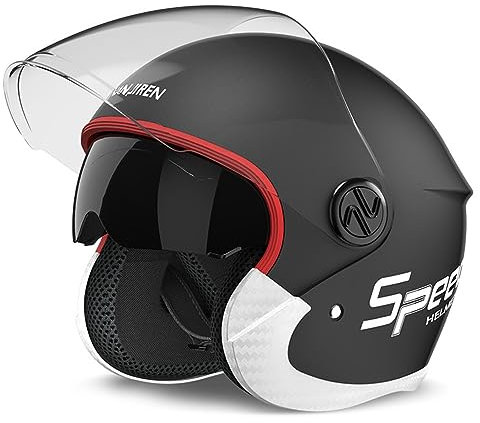 Retro Vintage Jet-Helm · Halbschale Motorrad-Helm Roller-Helm Scooter-Helm Moped Mofa-Helm Chopper Vespa Biker Helmet · ECE 22.05 Zulassung mit Doppelvisier Offenem Gesicht Helm C,56-62CM