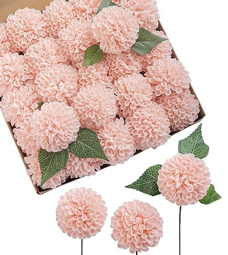 FLCSIed Flores de dalia artificiales, 25 rosas falsas de espuma de aspecto real con tallos para bricolaje, ramos de boda, centros de mesa de despedida de soltera, arreglos florales, mesas de fiesta,