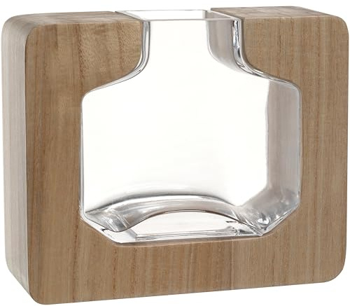 LEONARDO HOME AUTENTICO Objektvase • 1 Stück • Hingucker im Natur-Design • Stillvolle Optik durch Holzelemente • Rustikale Vase für Blumen • Zeitlose Dekovase • Höhe 17,5 cm • Mehrfarbig • 039987