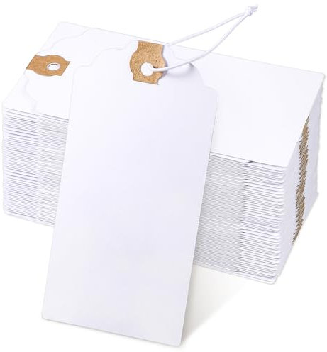 120 weiße Geschenkanhänger mit elastischer Schnur, Papiermarkierungsanhänger mit Schnur befestigtem verstärktem Loch, beschreibbarer Inventaranhänger, 120 Stück