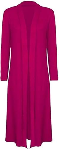 Womens Ladies Floaty Casual Waterfall Long Sleeves Open Front Duster Coat Maxi Long Cardigan, Soft Warm Oversized Boyfriend Collared Top Jacket Blazer Overcoat UK Plus Size 8-26, Fuchsia -20-22