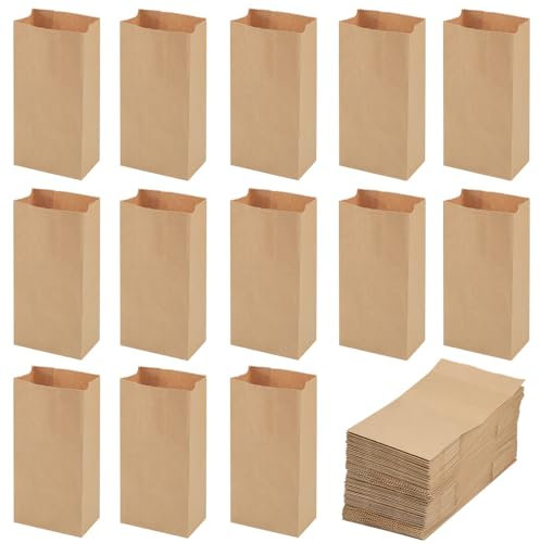 HEKOBAG 100 Sacchetti di Carta Kraft 9 x 17 x 5,5cm, Borse Regalo Carta con Base, Sacchetti Carta per Alimenti, Dolci, Caramelle, Sacchetto Pane, Calendario dell'Avvento