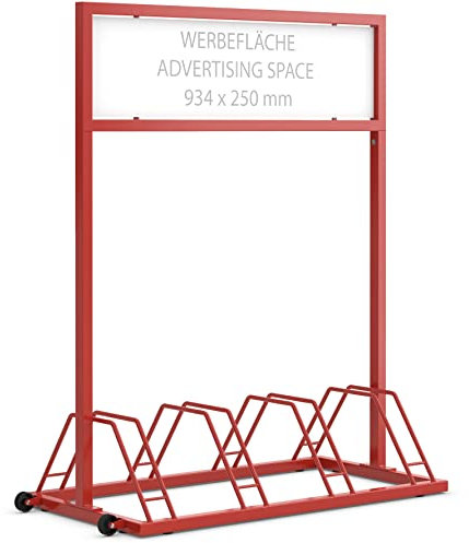 Fahrradständer EW 7004 mit Werbefläche 934x250mm | seitliche Rollen für einfachen Standortwechsel | Werbeparker Fahrradparker für 4 Fahrräder | Dreifke®