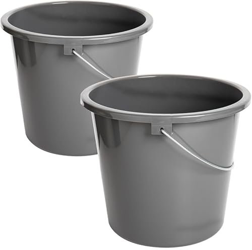 Sustania Putzeimer 10l Haushalteimer, Eimer 2er Set, Wischeimer mit MeÃŸskala und Metallgriff, Putzkübel aus Kunststoff, Plastikeimer ohne BPA, Wascheimer grau, langlebig, vielseitig, Made in EU