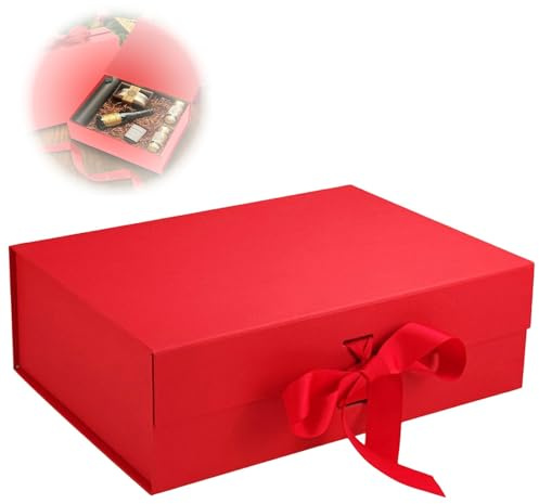 Geschenkbox mit Schleife, Magnetische Geschenkkarton mit Deckel, Wiederverwendbare Geschenk Verpackungsbox, Partei Geschenkboxen, Magnetfaltbox, für Geburtstag, Weihnachten, Valentinstag, Rot