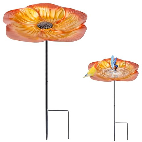 Vogelfutterstation aus Eisen, in Blumenform, Vogeltränke, für den Außenbereich, auf Fuß, frostbeständig, Vogeltränke, groß, stehend, mit Fuß, für Hof, Garten, Rasen