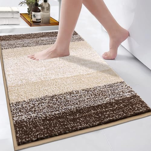 Enyhom Super Weich Badematten Kaffee Mikrofaser Hochflor Badezimmerteppich rutschfeste Maschinenwaschbar Badteppich Duschmatten Saugfähig Badvorleger, 60 x 90 cm