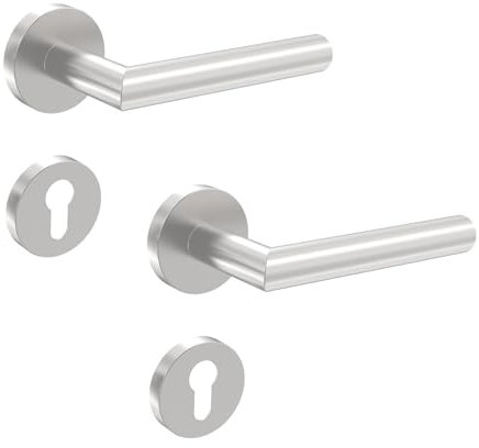 Türgriffe Schwarz mit quadratischen BB Rosetten,Türklinken Innentüren Schwarz，Türklinke Türgriff-Set Edelstahl,Schwarz matt für Zimmertüren DIN-Norm (Rund-PZ Profilzylinder)