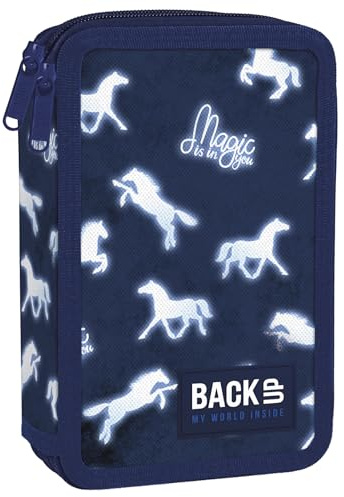Derform Federtasche Pferde 2 - Fach Federtasche gefüllt Federmäppchen Federmappe Pony