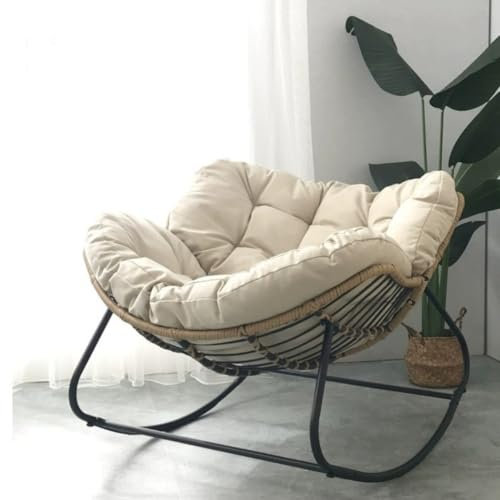 LINTRY Schaukelsessel für Drinnen und Draußen, Grand Patio Schaukelstuhl für Wohnzimmer, Veranda, Garten, Terrasse, Hinterhof, Bis 150kg (Weiß)
