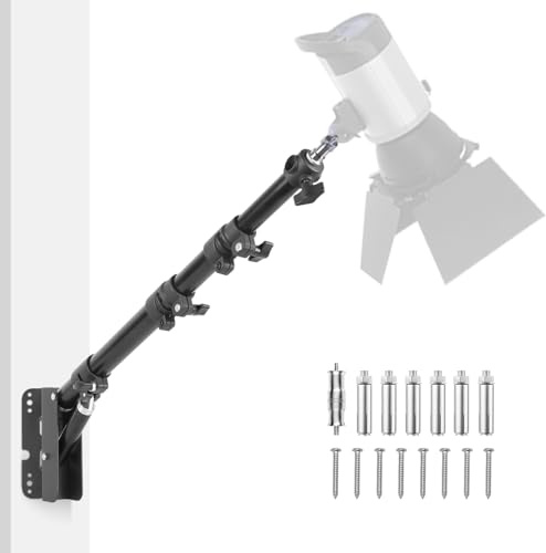 Wall Mounting Triangle Boom Arm, Foccalli Adjustable Ring Light Wall Mount 110cm with 180°Flexible Rotation for Photography Photo Studio Light, Softbox, Camera, Umbrella and Reflector