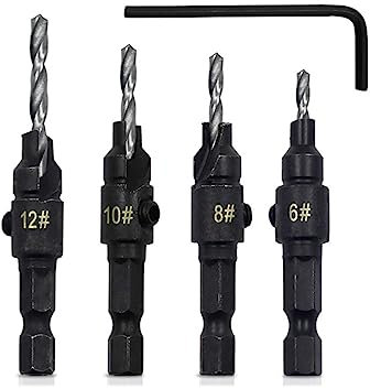 siduytin 4 STÜCKE Senker Bohrer Set Holzbearbeitung DIY Bohrer Schnellwechsel Hochgeschwindigkeitsstahl Fräsen Zimmerei Handwerkzeug