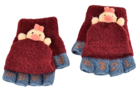 Niedliche Fäustlinge mit Knopf Klappe Mädchen Jungen Cartoon Dicke Fingerlose Handschuhe für Kinder Winter Warm Strickhandschuhe Plüschfutter Winterhandschuhe Weiche Fingerhandschuhe für 2-6 Jahre