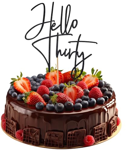 Hello Thirty Cake Topper Funny 30th Cake Topper Happy 30th Birthday Party Decorations Black Glitter 30th Birthday Cake Topper 30th Anniversary Party Party Decorations Supplies for Women and Men