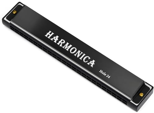 OFFCUP Vibraphone, 24 Holes Double Row Blues harp Diatonic Harmonica, Brass Core Harmonica Key of C Mouth Organ 20 Tunes Perfect Music Gift for Beginner Adults Kids, Mini Vibraphone (Black)
