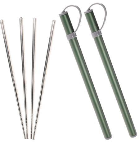 Milisten 2set Bacchette Acciaio Inossidabile Riutilizzabili Bacchette Metallo Per Cucinare Da Campeggio Portatili Cinesi Con Custodia Per Viaggi