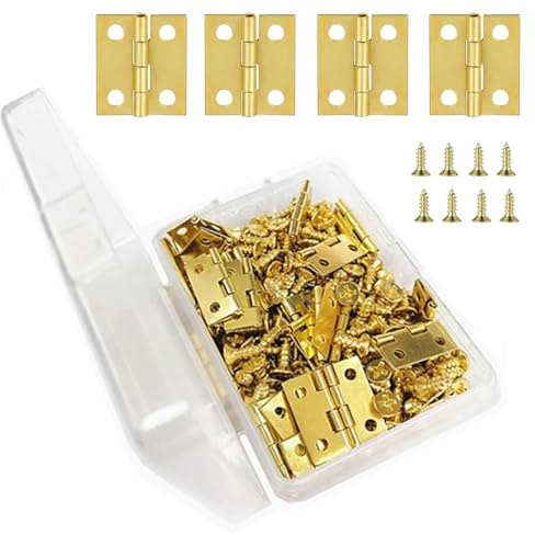 Mini Scharniere 50 Stück Scharniere Klappbar Klein Mini Hinges mit 200 Schrauben Mini Hingesr für Schrank Truhe Holzkiste DIY und Schmuck Holzkiste Basteln (15mm x 18 mm ）