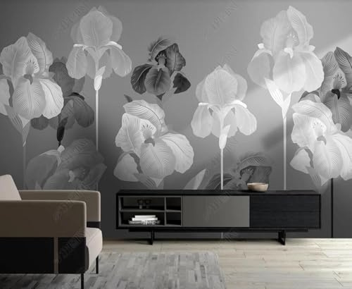 XLMING Noir Blanc Gris Fleur 3D Papier Peint Décoration Manger Intérieure Salon Canapé Chambre Fond TV Mur-430cm×300cm