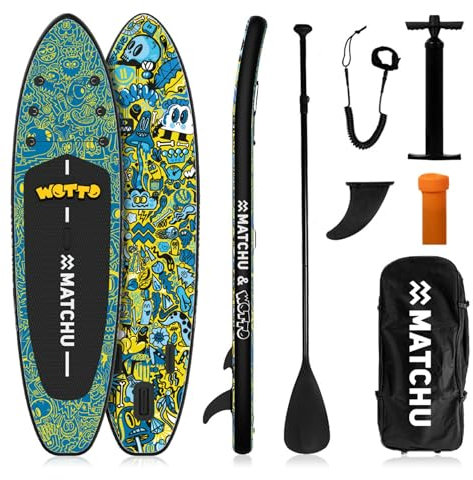 MATCHU - Aufblasbares Sup Board - Paddelbrett - Limited Edition - Zertifikat - Komplettset - 320x81x15 cm - 150 KG belastbar - Art Collection (Wotto Collection)