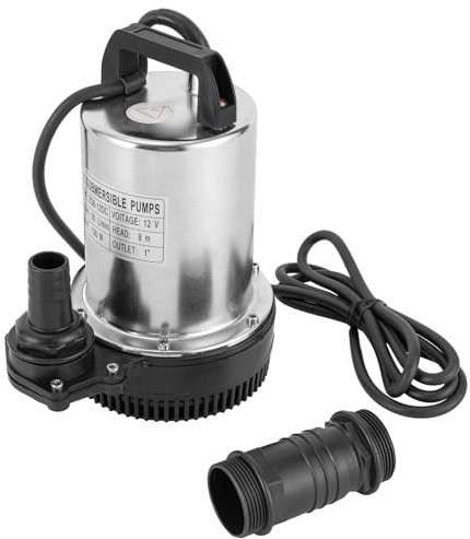 CHIMHOON Pompa sommergibile da 12 V, pompa fecale, pompa per acqua sporca, profondità di immersione 0,5 – 8 m, 6000 l/h, pompa per acqua sporca, in acciaio inox