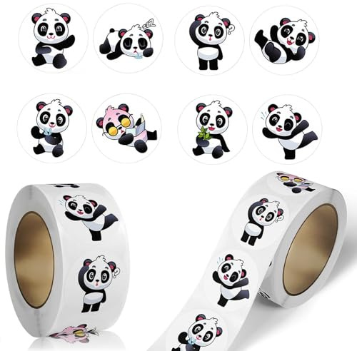 Panda Stickers, Cartoon Cute Decal Rolls Self-Adhesive Stickers for Kids Girls Boys Teens for Birthday Party Decoration for Water Bottle Laptop Scrapbook Card Envelope (500 PCS)