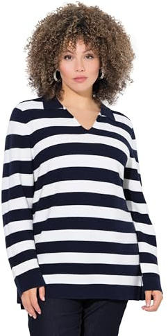 gs1 data protected company 4069787000005 Pull à Rayures pour Femme - Col Polo - Cardigan - Sweater, Marine, 50-52