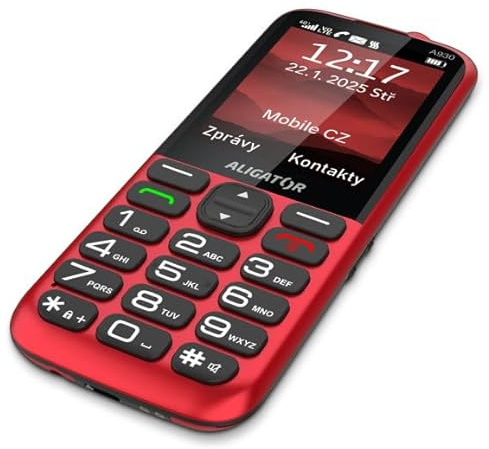 ALIGATOR AZA930R - Telefono cellulare 4G/LTE con pulsante SOS e localizzatore SOS. Applicazione Salvataggio, display a colori 2,8, Dual SIM, senza caricatore, colore rosso