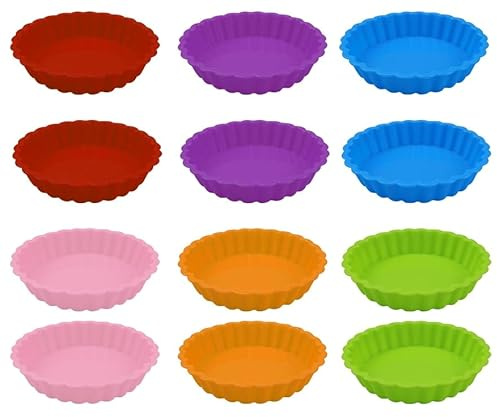 Lot de 12 mini moules à tartelettes, à tartelettes, à quiche, pour la fabrication de cupcakes, muffins, pain (10,2 cm)