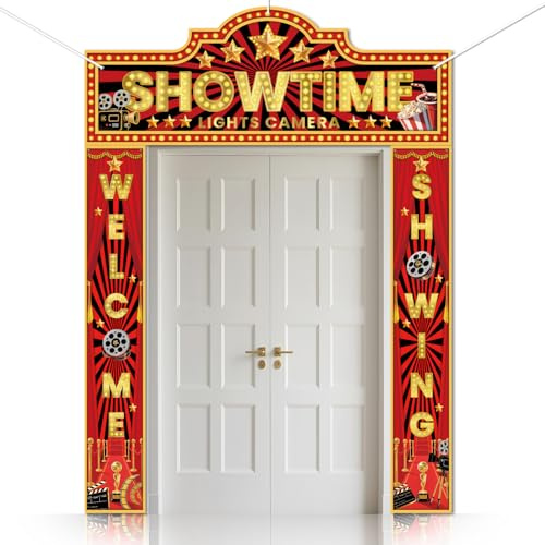 CUTHOLLOW 3-teiliges Kinoabend Deko Türbanner-Set, Showtime Film-Motto Party Deko Hängendes Willkommen Türbanner für Kino Fotohintergrund Geburtstag Partyzubehör