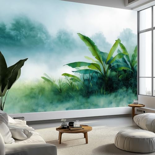 Generico Murales da Parete 3D Stile Acquerello Arte, Foglie Di Banano Nebbiose Carta da Parati Fotografica di Alta Qualità per Soggiorno e Camere da Letto 200 x 140 cm