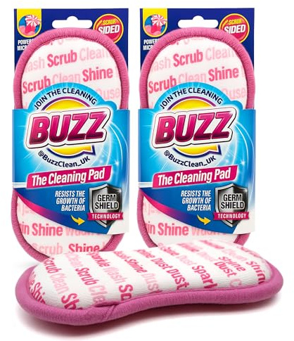 2pk Buzz Cleaning Pad, Dual Sided Scouring Pads Non Scratch for Washing Up, Reusable Scourers Non Scratch for Bathroom, Sink, Dishes & Pots, Multipurpose Washable Kitchen Scourers for Everyday Use