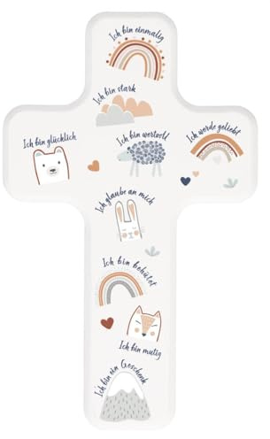 Butzon & Bercker Kinderholzkreuz Affirmationen aus Buchenholz 18 cm – christliches Wandkreuz fürs Kinderzimmer, mit Geschenkverpackung, Geschenk zur Taufe, Geburt, Einschulung & Kommunion