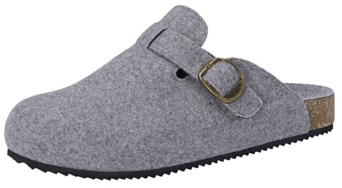 Suede Clogs Mens Womens Winter Felt Slippers Leather Comfy Cork Footbed Slip On Garden Shoes Warm House Buckle Mules Size,Light Grey,9.5 UK