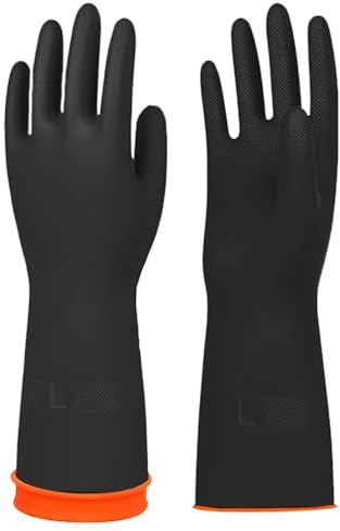 XWGKLN Rubber Gloves, Long Heavy Duty Rubber Gloves, Large Reusable Black Safety Work Gloves, Waterproof Work Gloves, Resist Strong Acid, Alkali and Oil, Non-Slip, 1 Pair (L-13.2)