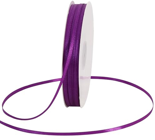 TONIFUL 0,3 cm x 182,9 m lila dünnes, solides Satinband, riesige Spule, doppelseitige Bänder, für Basteln, hängende Etiketten, Einladungskarten, Luftballons, Blumensträuße, Haarband