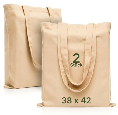 LEATEX Stoffbeutel 38×42 cm – Premium Baumwolltasche 220 g/m² mit langen Henkeln & Bodenfalte – robuste Einkaufstasche & Shopper – unbedruckt zum Bemalen & Bedrucken