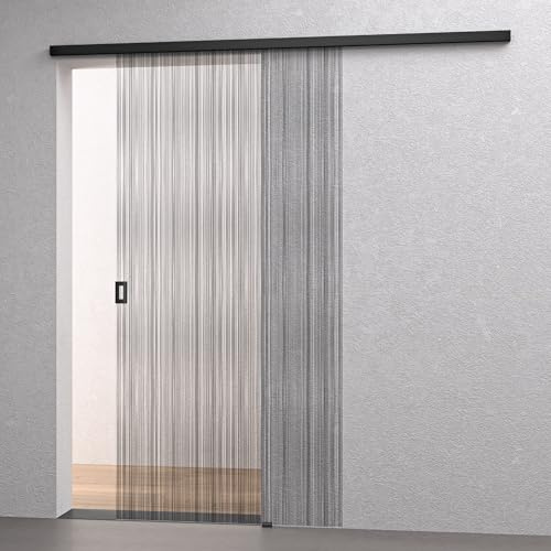 Mai & Mai Porta Scorrevole in Vetro Temperato 8mm con Sistema Softclose, Binario e Maniglia in Lega di Alluminio per Bagno Cucina Studio Ufficio, 90x205cm, Muranino-001