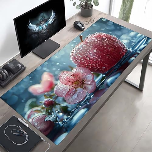 Gaming Mauspad 1600x800x3 mm Gaming Mousepad XXL Obst Rosa Mauspad Schreibtischauflage, Genähte Kanten Mausmat, rutschfeste Gummibasis, Schreibtisch Schutz für Home Büro, Geschenke PjY7190 4-2