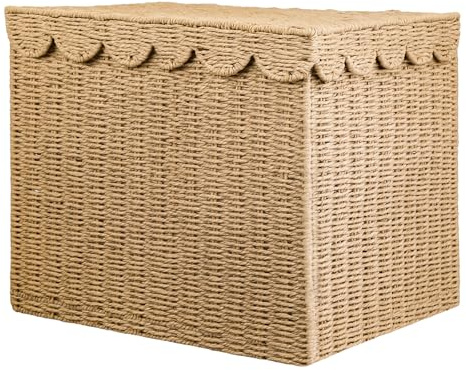 ANYVOYAGE Bohemian Rectangular Paper Rope Storage Box with Lid, Handwoven Decorative Basket for Living Room, Bedroom, or Closet, Natural Storage Chest with Lid (48 * 36 * 40CM)