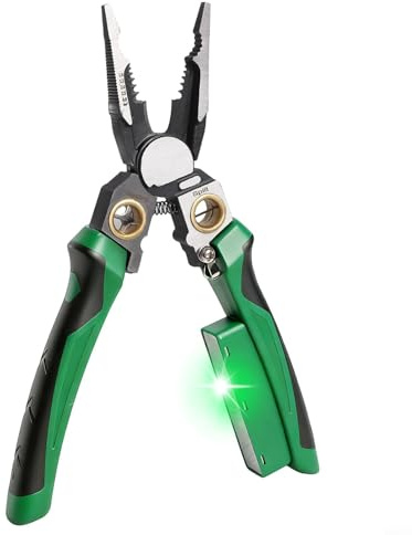 TONIXY Alicates pelacables multifuncionales 8 en 1 con prueba de voltaje para cableado eléctrico, cabeza de acero inoxidable, mango ergonómico, verde