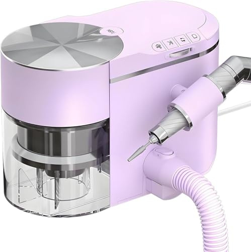 Qiang Trapano per Unghie Professionale 2 in 1 con Aspiratore di Polvere, Lucidatore Elettrico per Unghie a velocità Regolabile,Kit Manicure Silenzioso per Salone e Casa con Tubo di Prolunga Pink