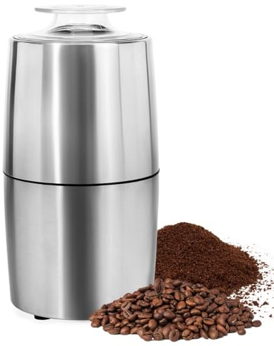 Electric Coffee Grinder - Stainless Steel Coffee Bean and Spice Grinder for Espresso, Latte, Herbs, Grains - One-Touch Operation, 200W Motor