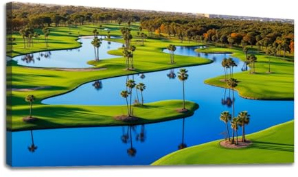 24x 48 Canvas Wall Art Green Golf Course Palm Trees Reflecting Water Features Framed Pictures Painting Prints Large Wall Art for Living Room Bedroom Abstract Home Wall Decor Artwork