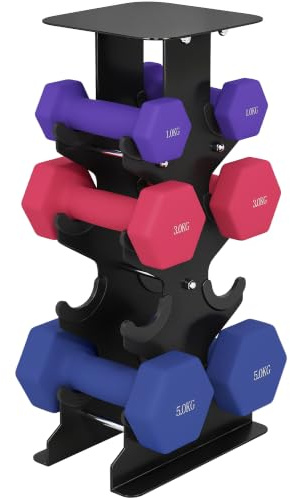 SPORTNOW Hanteln Set Paar Kurzhanteln mit Aufbewahrungsständer kg Bunt | Rutschfeste Griffe, Hexagon Hantelset, Kurzhantel Set, Für Heimtraining, Fitnessstudio