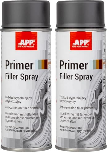 APP Primer Filler Fondo riempitivo per carrozzeria | Vernice spray primer antiruggine per auto ad elevato potere riempitivo | Grigio scuro | 400 ml (Confezione da 2)